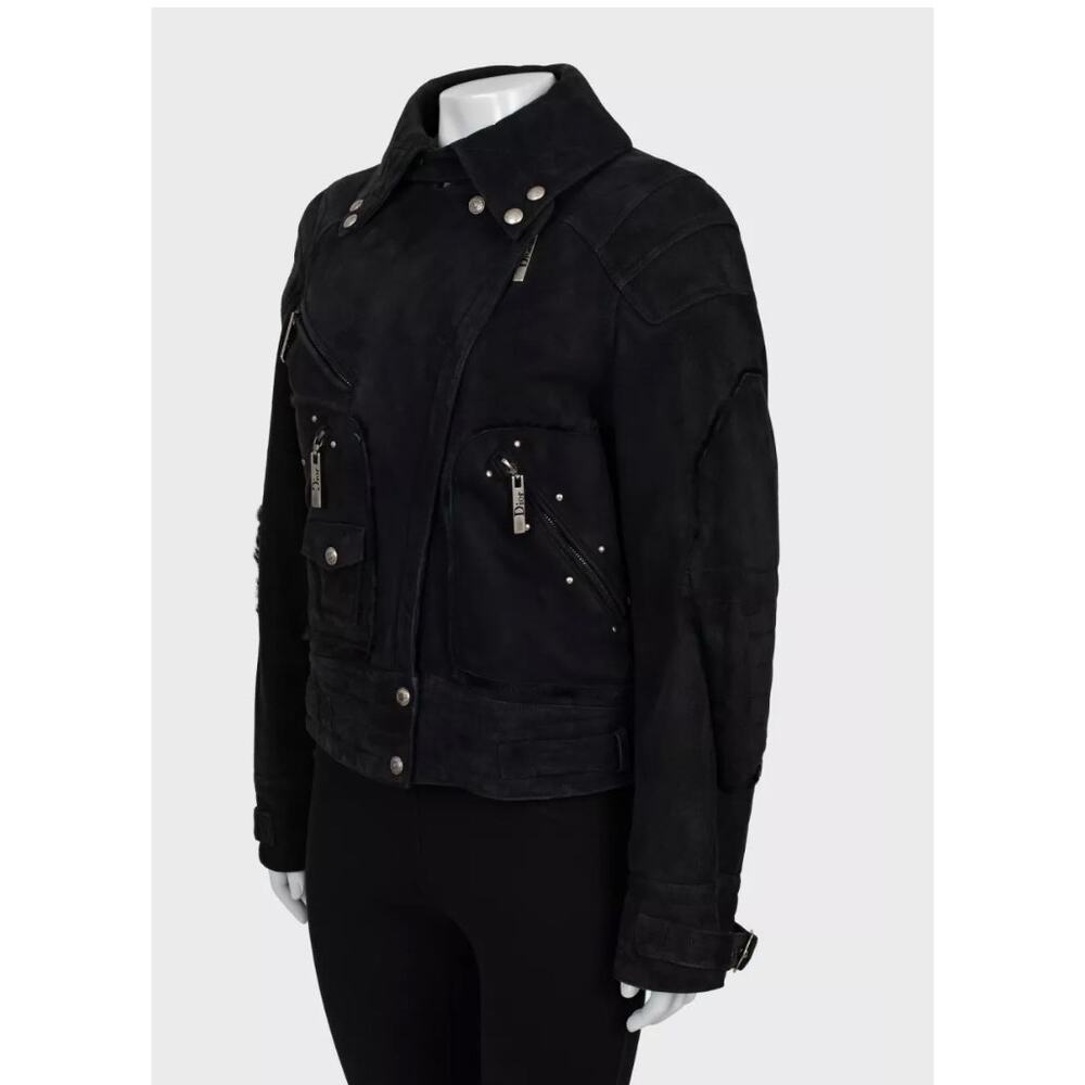 Christian Dior Black Genuine Leather Shearling Jacket sz.36 FR - Picture 2 of 6